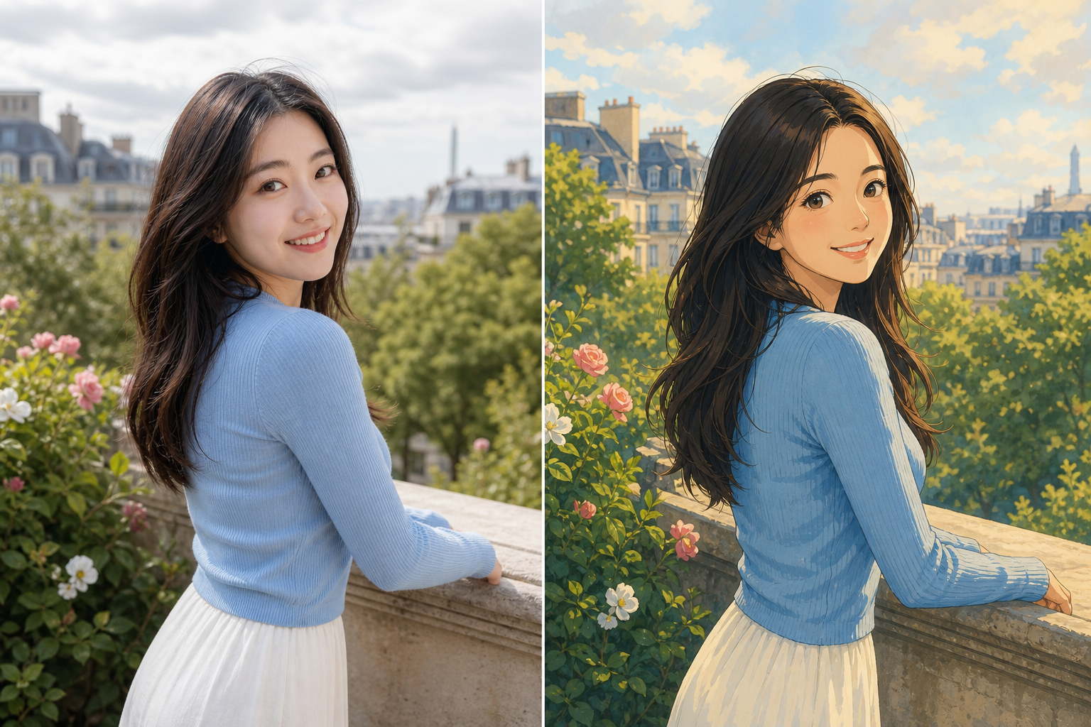 Portrait transformed into a polished anime illustration
